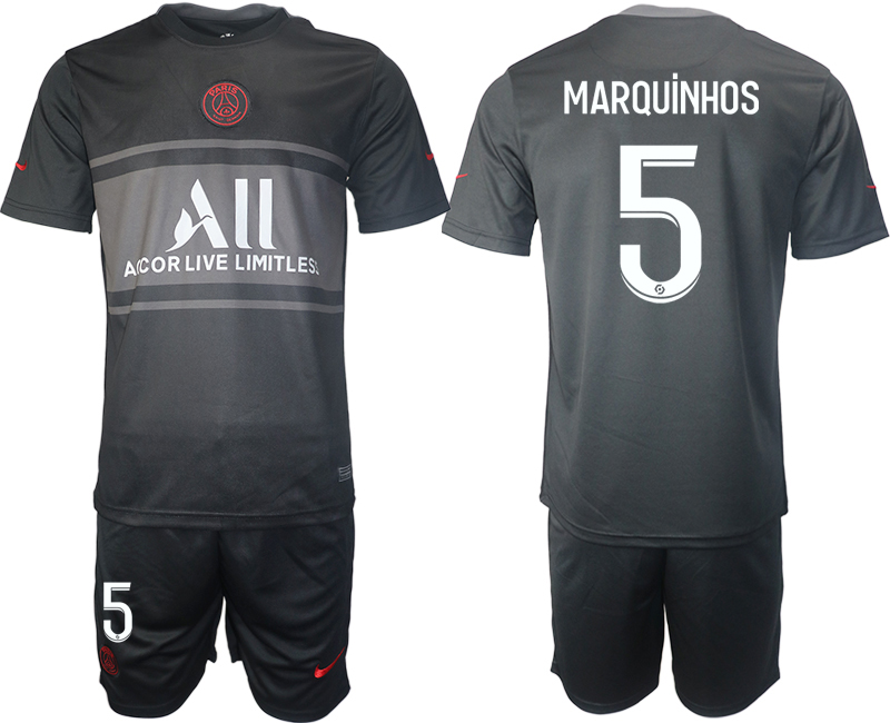 Men 2021-2022 Club Paris St German Second away black #5 Soccer Jersey